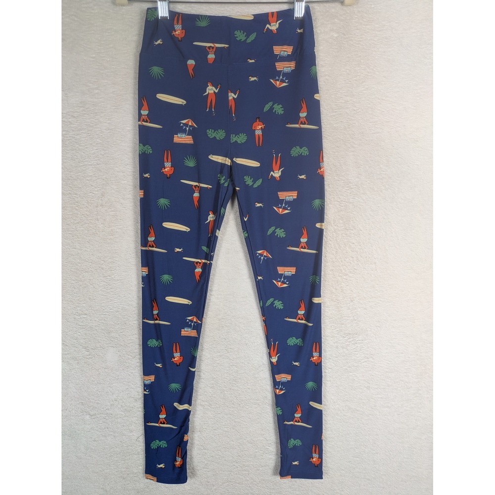 NEW LuLaRoe Leggings Women's OS Blue Surfing Beach Life Novelty Print High Rise